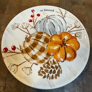 Mud Pie Small Elegant Fall Pumpkin Plate cream Orange Gray